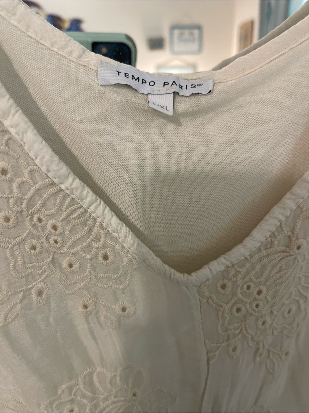 Tempo Paris Cream Boho Embroidered Tie-Front Tunic - Picture 2 of 4